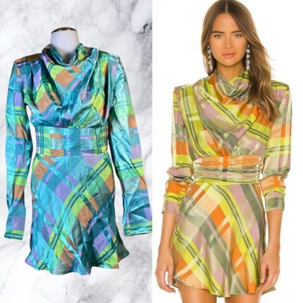 GRLFRND Leona Mini Dress - Teal Plaid - Picture 1 of 12
